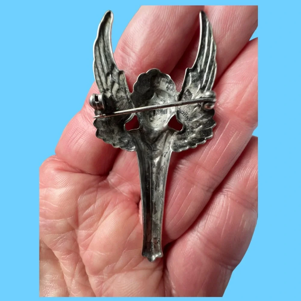 925 Sterling Silver Angel Wing Brooch Pin - Picture 9 of 14